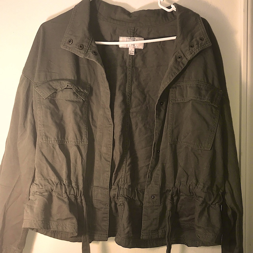 Navy Green Runched Cropped Jacket